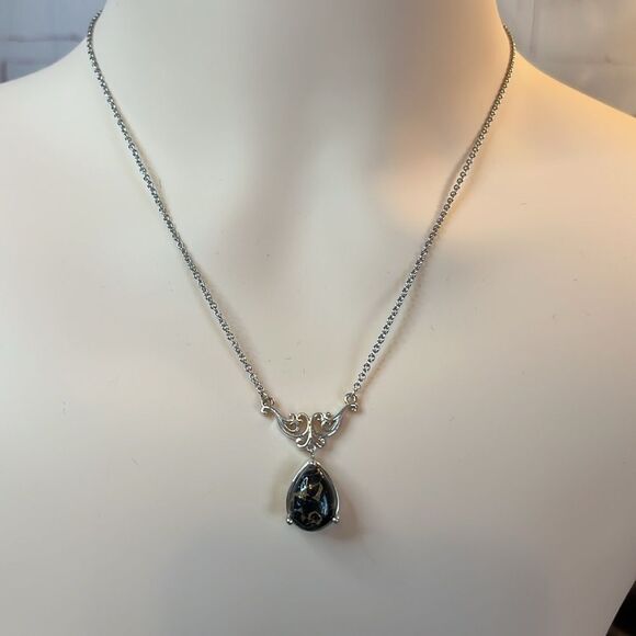 NWT Protecting Black Spinel Matrix 925 SS Pendant Necklace, Magnetic Clasp - Picture 4 of 8